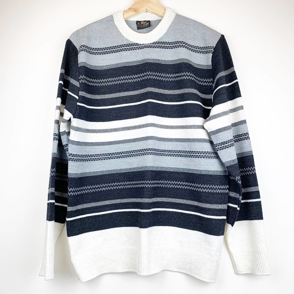 MCA Men's Wool Blend Black Striped Sweater XL